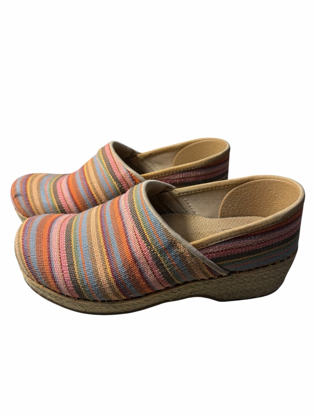 Dansko Slip On Shoes Jute Pro Weave Vegan Clog Rainbow Multi Stripe Sz 39 Nurse